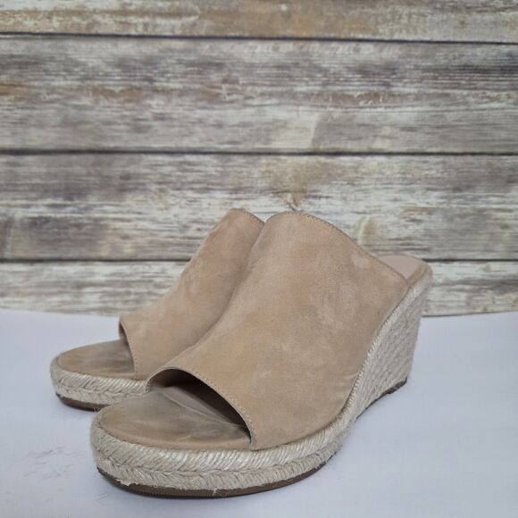 Stuart Weitzman Marabella Tan Nude Suede Espadrille Wedge Sandals Size 8.5 - Picture 5 of 13